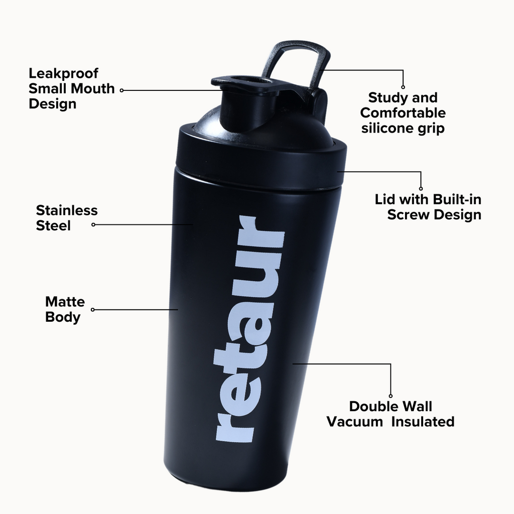 Retaur 700ml Metal Stainless Steel Water Bottle and Protein Shaker
