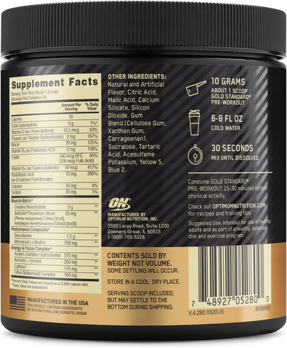 Optimum Nutrition Gold Standard Pre-Workout, Vitamin D for Immune Support, with Creatine, Beta-Alanine, and Caffeine for Energy